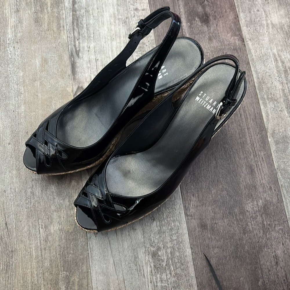 Stuart Weitzman Patent Leather Slingback Wedge Sandals